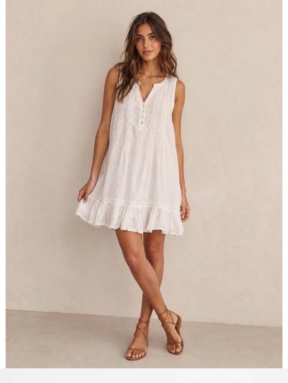Joie White Cotton Sleeveless Ruffle Hem Mini Dress